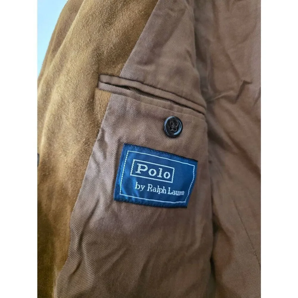 Vintage Polo Ralph Lauren Kids Size 10 Brown Lamb Suede Jacket Made in Italy